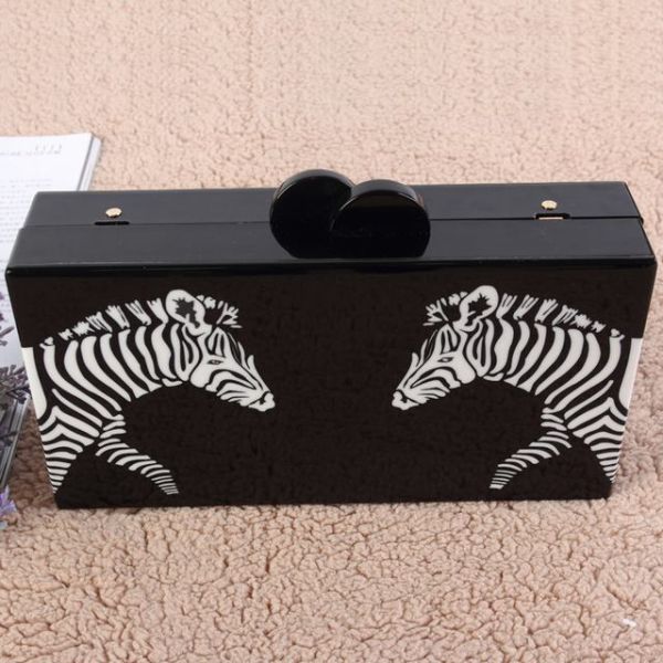 Two Zabras Pattern Acrylic Clutch Bags Black Box Size For Beautiful Girls