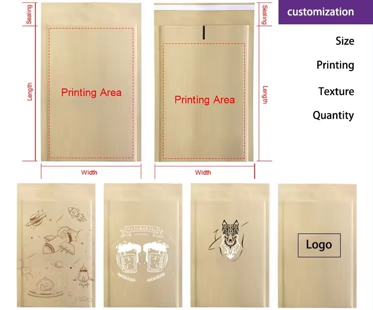 Самоклейкая печать Kraft Paper Mailer конвертные пакеты Коричневый Белый