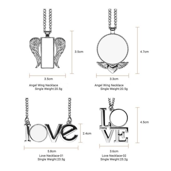 Collar en blanco por sublimación con forma de corazón, colgantes de metal para imprimir fotos DIY