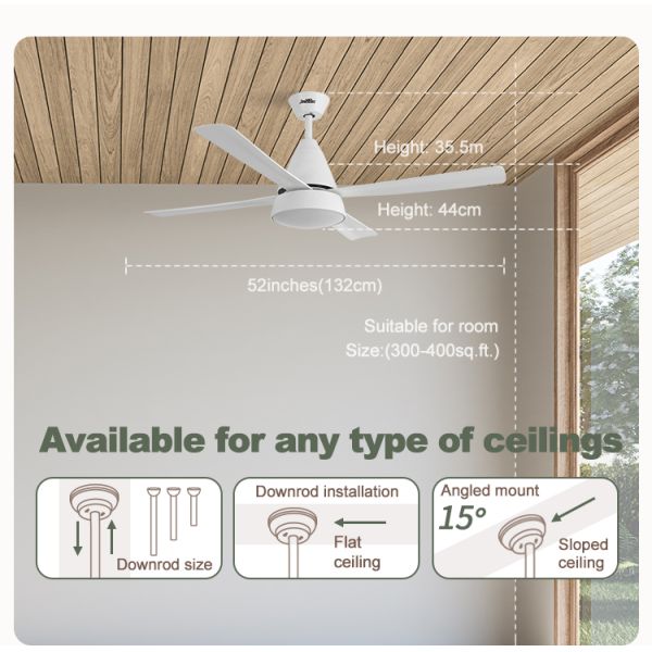52 polegadas de fã de teto branco do diodo emissor de luz, luz moderna do fã do motor quieto da C.C.