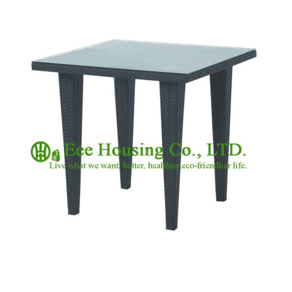 80*80*74cm Mordern Outdoor PE Rattan Dining Table For Sale, 5mm tempered glass table top