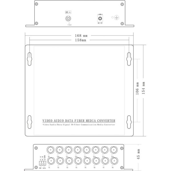 Mini 16CH AHD fiber converter with wall mounted aluminum case,compact desigend for CCTV system