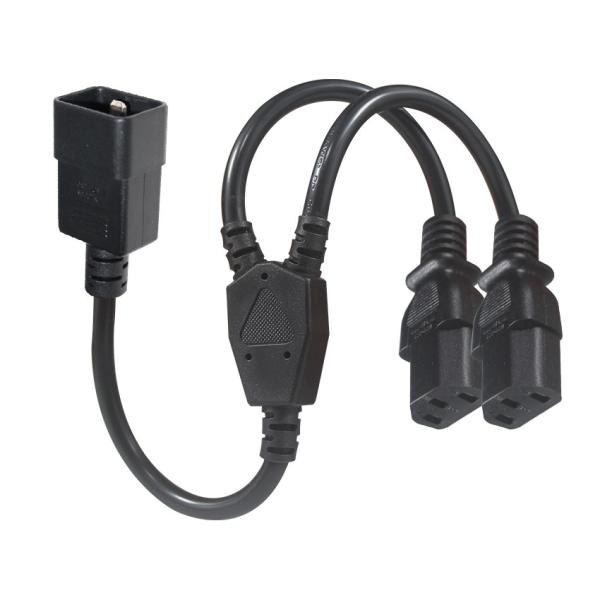 C20 - デュアル C13 電源スプリッターケーブル 6フィート 250V ブラック PVC