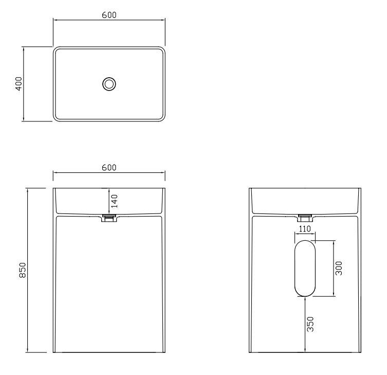 Modern Cube Pedestal Bathroom Vanity Freestanding Single Piece lavatory Wash Sink