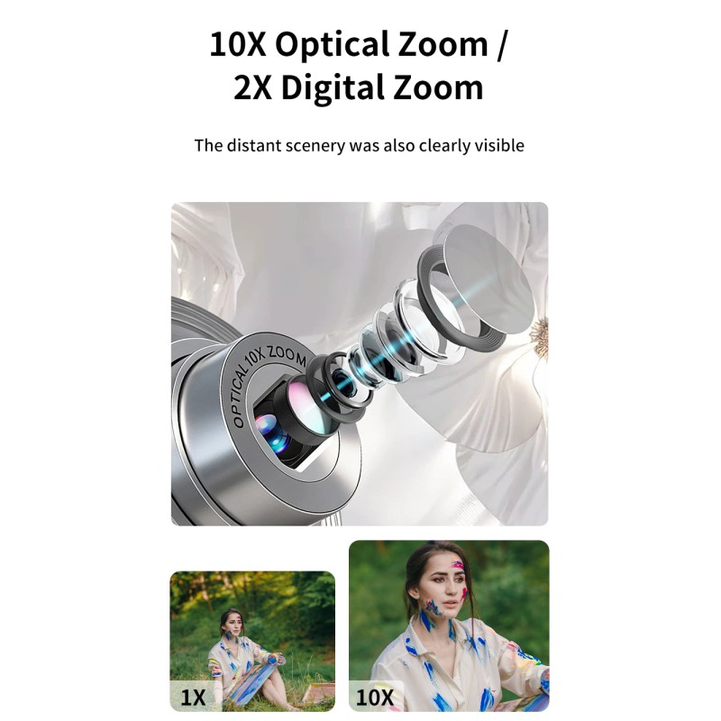 Retro 4K Video Dual Screen Mirrorless Camera 10X Optical Zoom Digital Compact Cameras with Face Priority Anti-Shake for Beginner