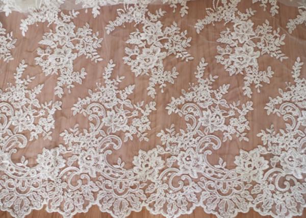 Tela nupcial do laço do marfim retro do bordado/tela tule do estiramento para vestidos de casamento