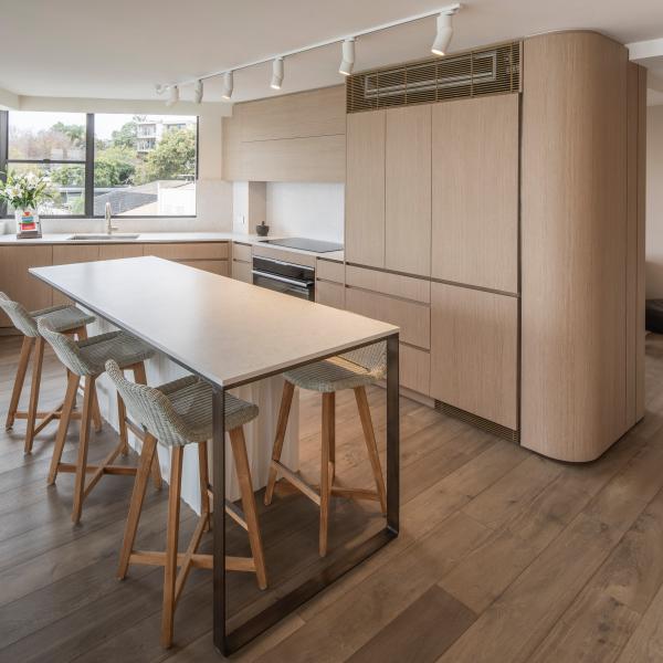 Handless Light White Wood Veneer Kitchen Cabinet Storage Cabinets