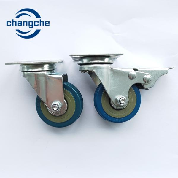 3 Inch Blue Industrial Caster Wheels with Flat Plate Stem