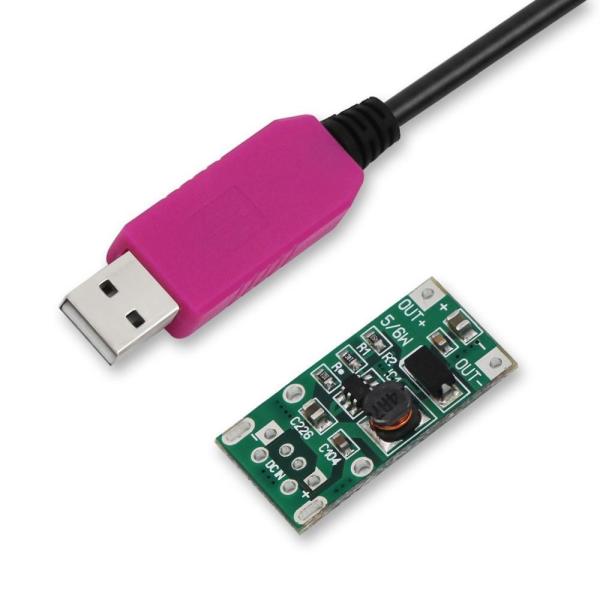 USB A オスコネクタ付き 5V - 12V 昇圧コンバータケーブル