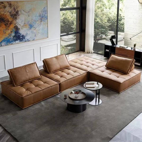 Tufted Modular Sofa Nordic Minimalist Design Lamb Wool Leisure Sofa Floor Chair Wood Legs Apartment Living Room Sofa