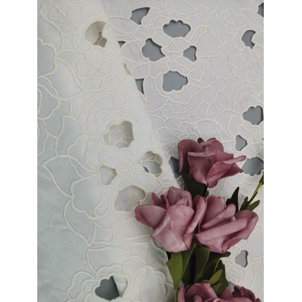 Tulle Mesh Printed Lace Fabric Black Ground White Flocking AZO Free