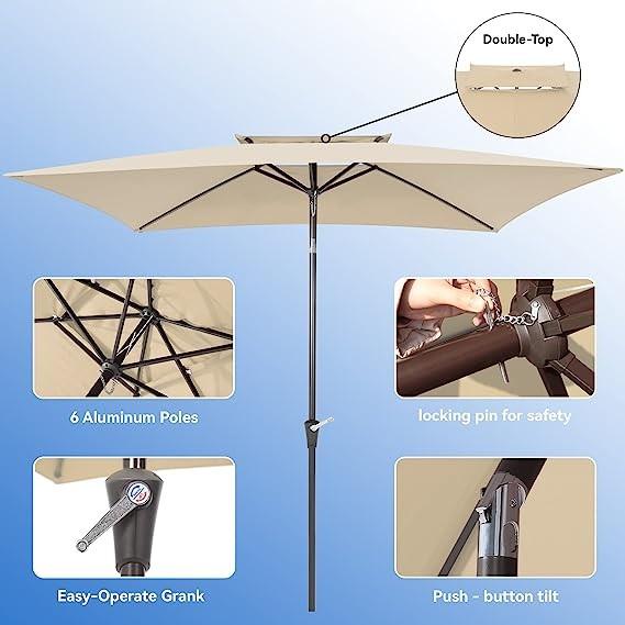 Patio Umbrellas 9' Light Beige, Outdoor Umbrella Market Table Umbrellas with Push Button Tilt and Crank