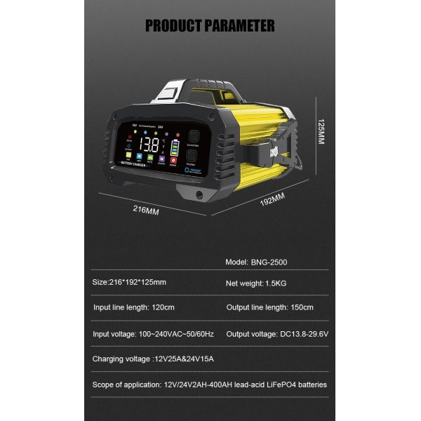 Функция Muti Зарядщик батареи 12V/24V Зарядщик батареи мотоцикла и вспомогательный стартер автомобиля