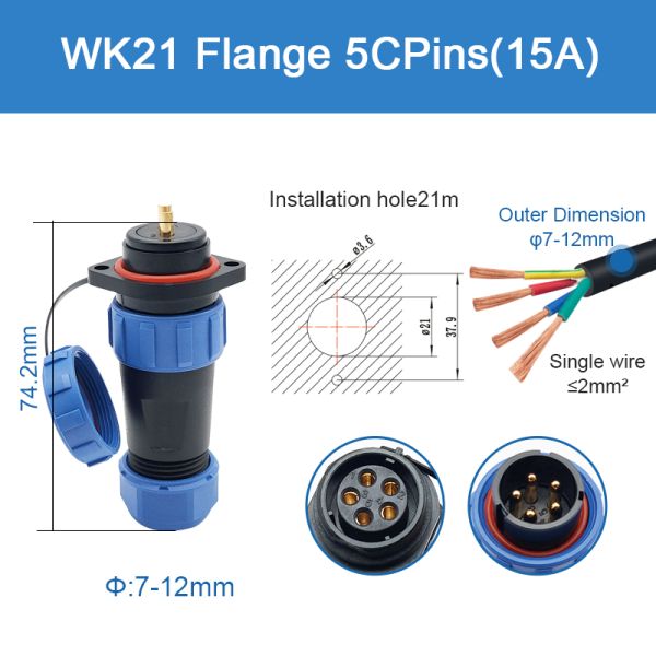IP68 продело нитку гнездо штепсельной вилки водоустойчивый соединитель Wk21 служит фланцем пластиковое подводное Mateable