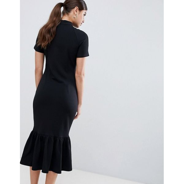 OEM hot sale popper detail and pep hem midi dress