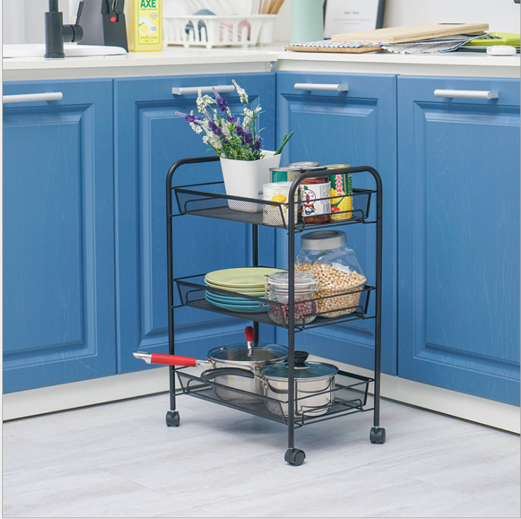 Rustproof 3 Tier Stainless Steel Cart , 10kg Bearing Steel Basket Trolley