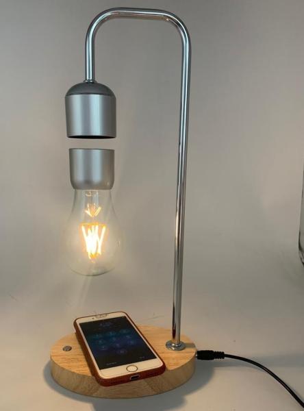 wooden base magnetic levitation floating lamp light bulb with wireless charger for iphone cellphone