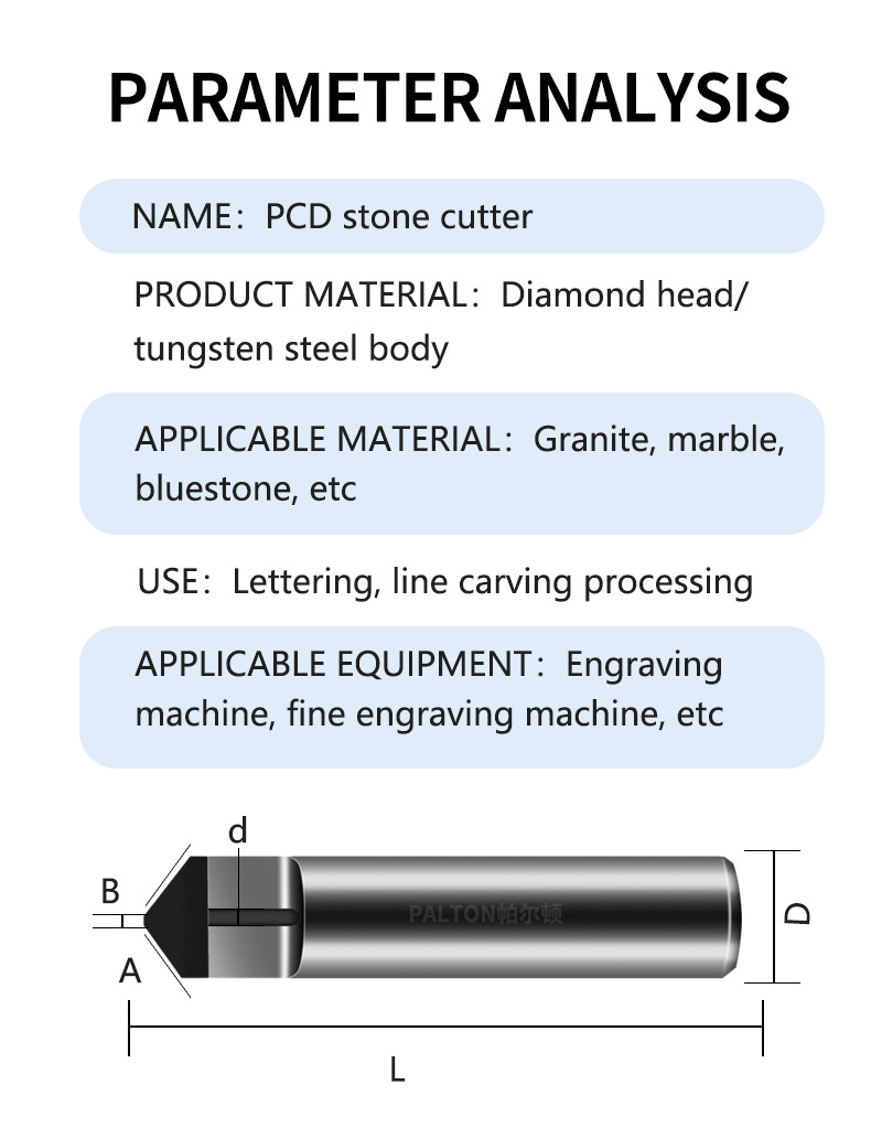 Palton Pcd Engraving Bits Water Hole Cnc Diamond Engraving Carving Tools Stone Marble Cutter for Stone Marking