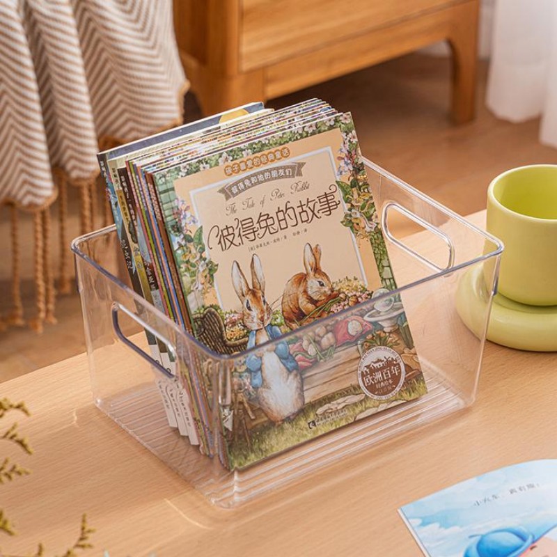 Desktop Acrylic Transparent Cosmetic Mask Storage Box Bathroom Bathroom Oversized Handle Storage Basket