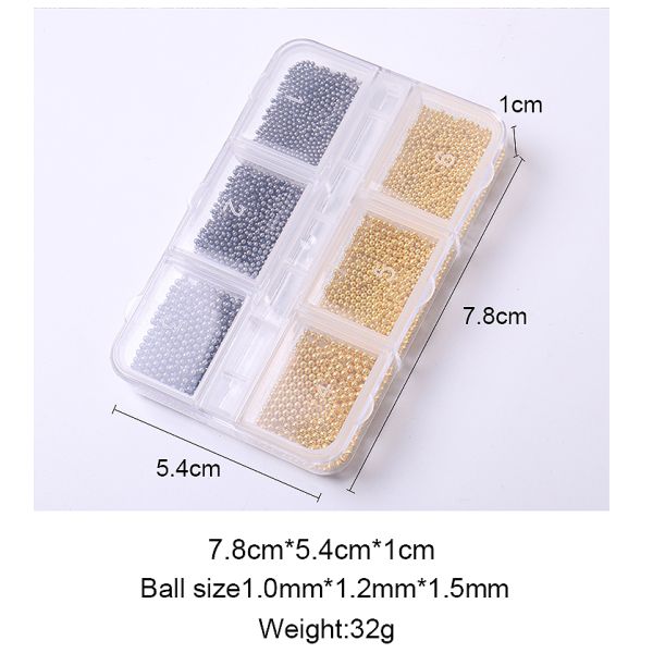 Mini Caviar Metal Stainless Steel Bead 3D Nail Art  nail charms in bulk Decoration Golden Silvery Rose Gold Ball
