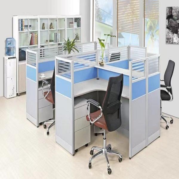 ISO9001 Fashion Office Partition Glass Wall 4 Seater Cubicle MFC Modern Desk Dividers