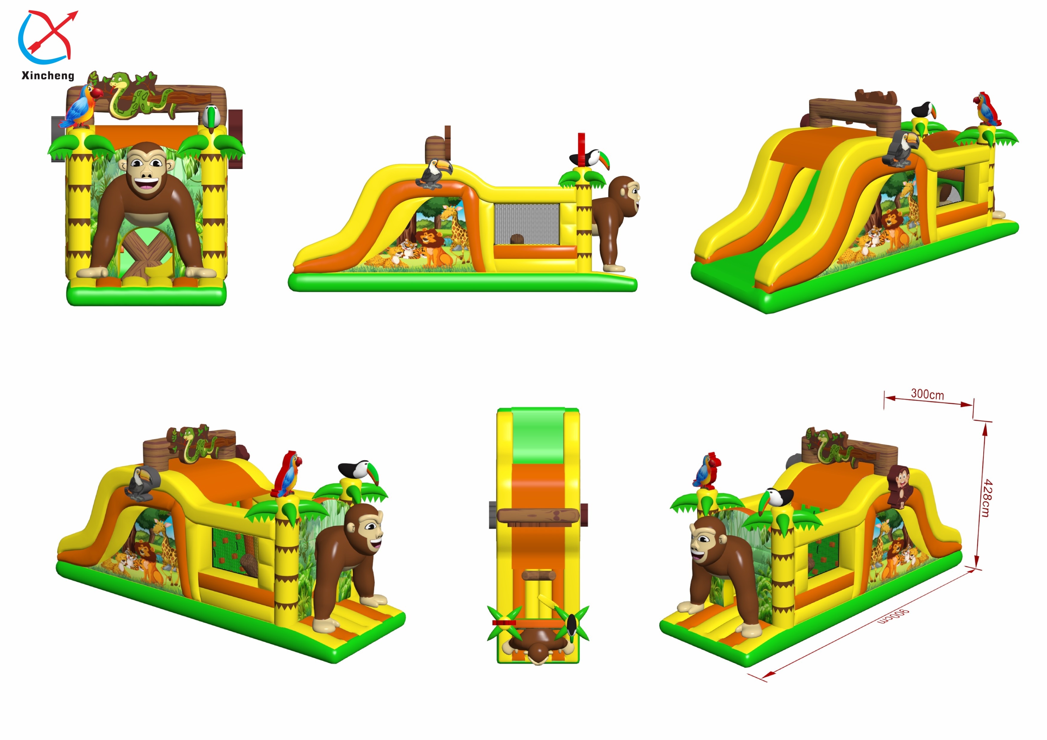 Commercial Inflatable Castle Jungle Animal Themed Inflatable Obstacle Course Party