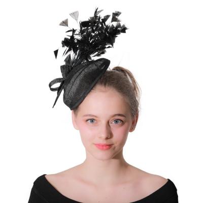 Acessório de cabelo de casamento Sinamay Fascinator com pena de ganso tingida e padrão único