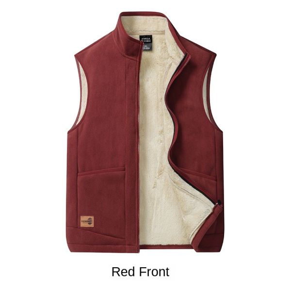 Large Size Men's Casual All-Match Trend Coat Vest with Fleece Lining and Stand Collar