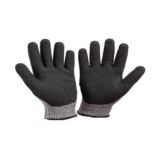 Black / Gray Sandy Nitrile Coated Hand Gloves Abrasion Resistant HPPE Liner