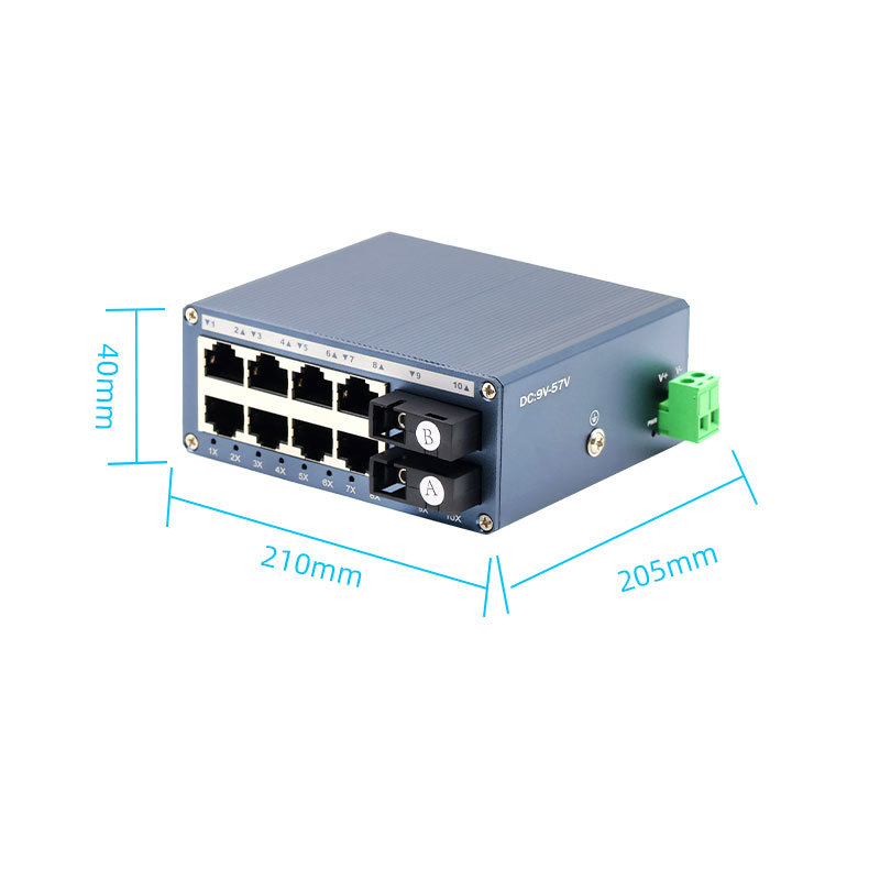 Industrial Mini Fiber Ethernet Switch 2 Fiber 8 RJ45 Ports 100Mbps Fast Network Switch