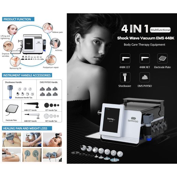 4 en 1 EMS máquina de onda de choque 448K máquina de terapia de vacío para dar forma al cuerpo
