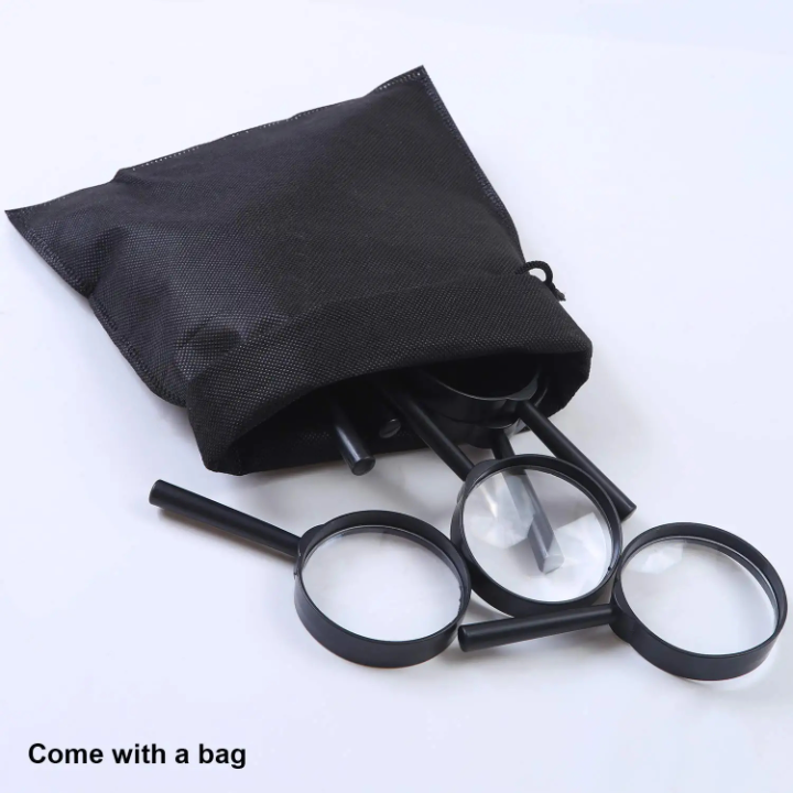 Custom Printed Wholesale Cheap 5x 60/70/80/90/100 mm Handheld Glass Lens Black Magnifying Glass for Reading