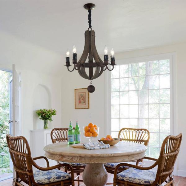 Vintage Wood Chandelier Farmhouse America Pendant Chandeliers Lighting(WH-CI-109)