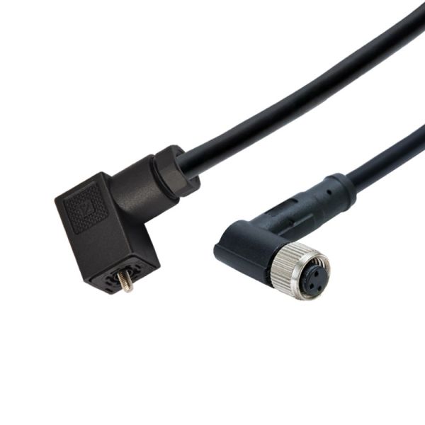 Тип c клапана соленоида СИД к M12 водоустойчивому 3pins 90 отлитый в форму градусами кабель разъем-розетки