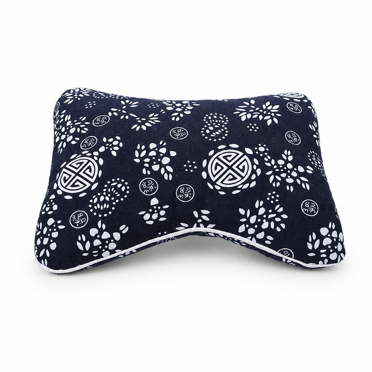 Qiai Car Cushion in Navy Printed Fabric with Individual Gift Box