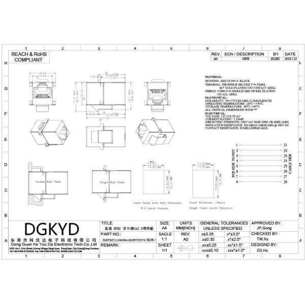 8P8C имеет паз CAT.3 карты с защищать модульное RJ45 к муфте RJ45 защищая прямо через модуль