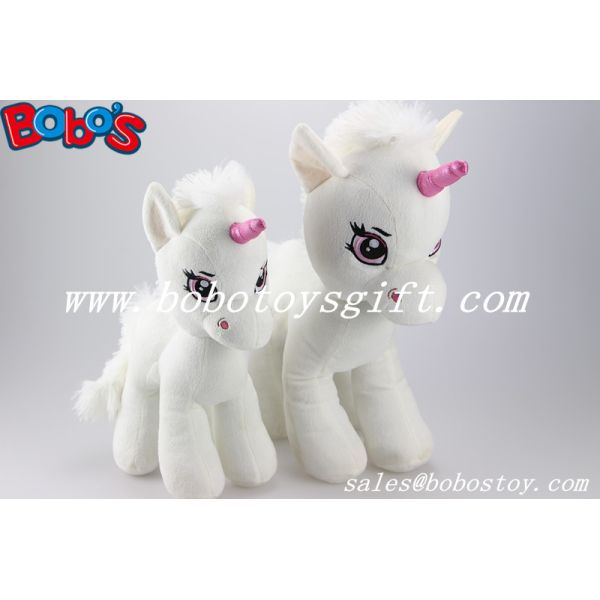 Soft Lovely White Baby Stuffed Unicorn Animal Toy With Long Plush Fur