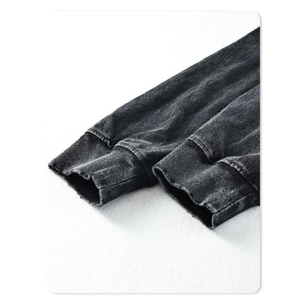 Men'S Hip Hop Acid Wash Crewneck Sweatshirt Athletic Black Distressed Vintage T-Shirt Terry Fabric