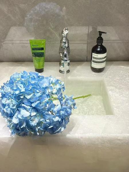 Blanco Cristallo Stone Bathroom Sink Glacier Veined Stone Sink Basin Durable For Luxury Hotel