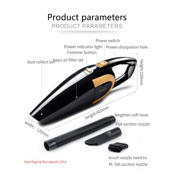 Black YANTU E03 Portable Hand Car Wash Vacuum Cleaner for Carpet and Seat Cleaning 1 kg