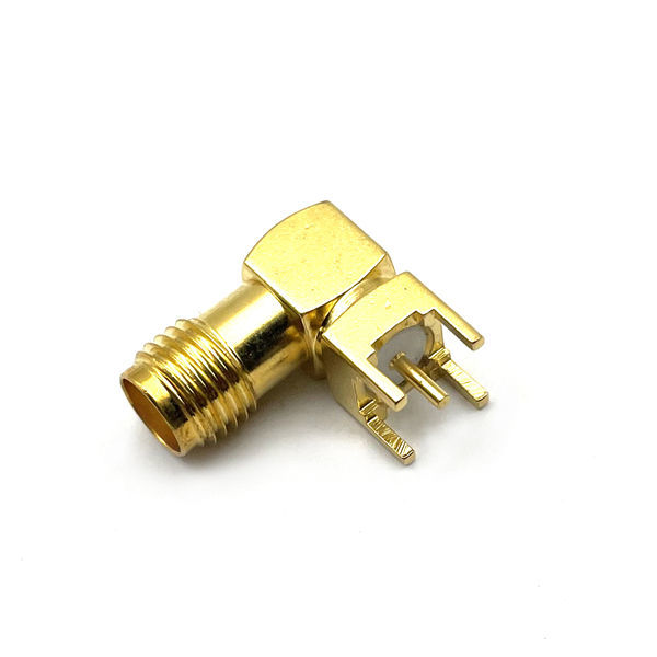 SMA Female RF Connector Right Angle PCB Mount with Phosphor Bronze Contact and Brass Housing