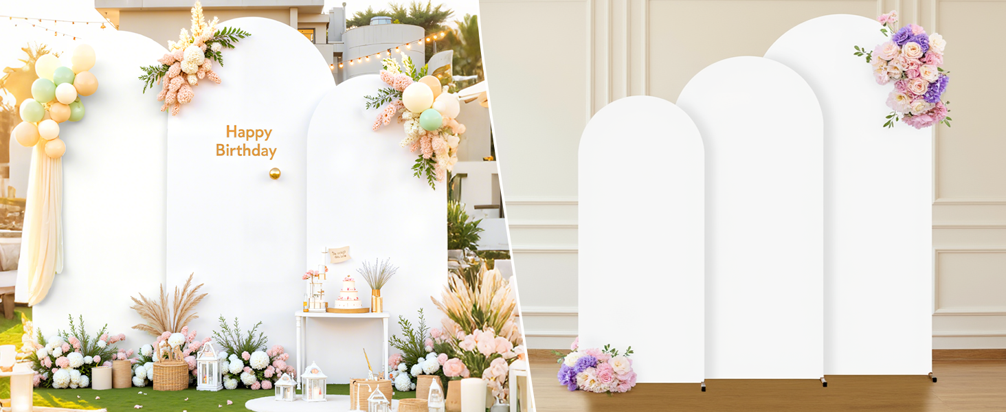 White Arch Covers 3 Set, Arch Backdrop Cover Spandex Wedding Arch Stand Covers