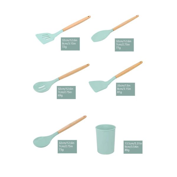18-Piece Green Silicone Cookware Set with Storage Bucket Non-stick Spatula Included