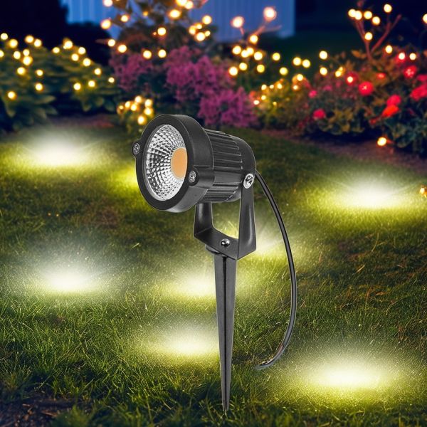 Midcentury 9W COB LED Garden Stainless Steel Solar Spike Light for Wall Tree Plants