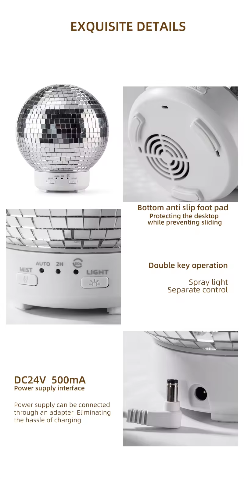 Factory Supply 100ml Rotation Disco Ball Essential Oil Diffuser Mirror Ball 3D Glass Humidifier Ultrasonic Aroma Diffusers