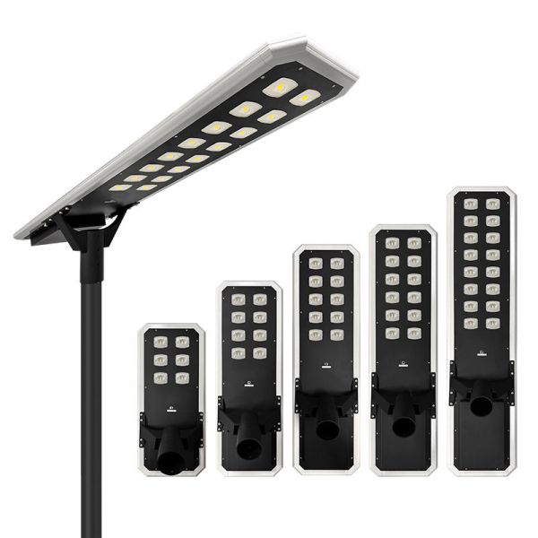 Solar Street Lights with solar panels and integrated battery system providing
