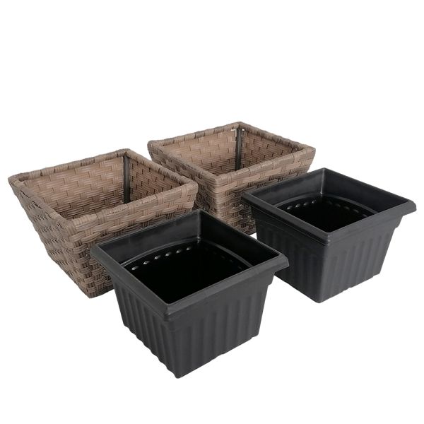 Metal Frame PE Wicker Plastic Pots Artificial Woven Home Garden Plant Pots