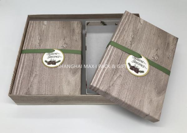 Little - Giant Big Christmas Gift Boxes For Kids Wood Pattern Decoration Ribbon Tag Included
