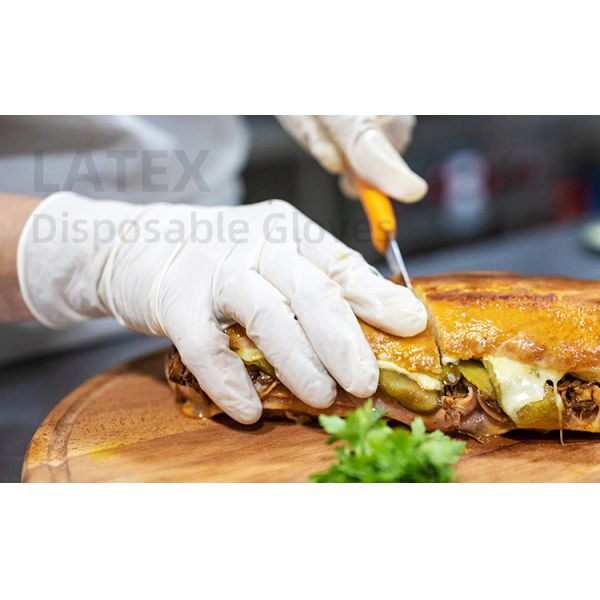 Белые устранимые перчатки латекса слегка напудрили резиновые очищая перчатки 100 ПК/коробка