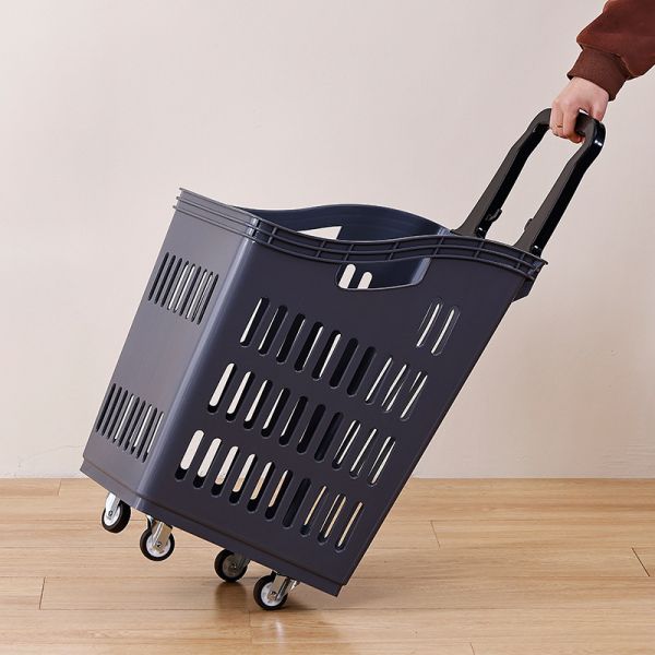 60L Capacity Plastic Trolley Basket with 360° Rotating Wheels and Stackable Design for Brand Customization